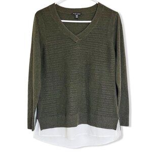 Hilary Radley Sweater Womens M Forest Green Layered Bottom Transitional Cozy